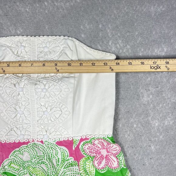 Lilly Pulitzer Dress Womens Size 0 White Pink And Green Floral Print Strapless - Picture 5 of 12